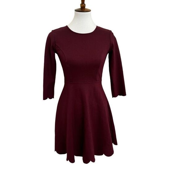 Lulus Cumulonimbus Clouds Burgundy Skater Dress Size XS - Picture 1 of 7